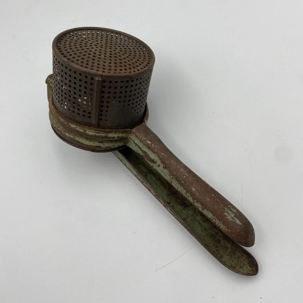 Vintage 1940s 1950s Potato Ricer‎ Food Press Green Chippy Paint Rustic Primitive